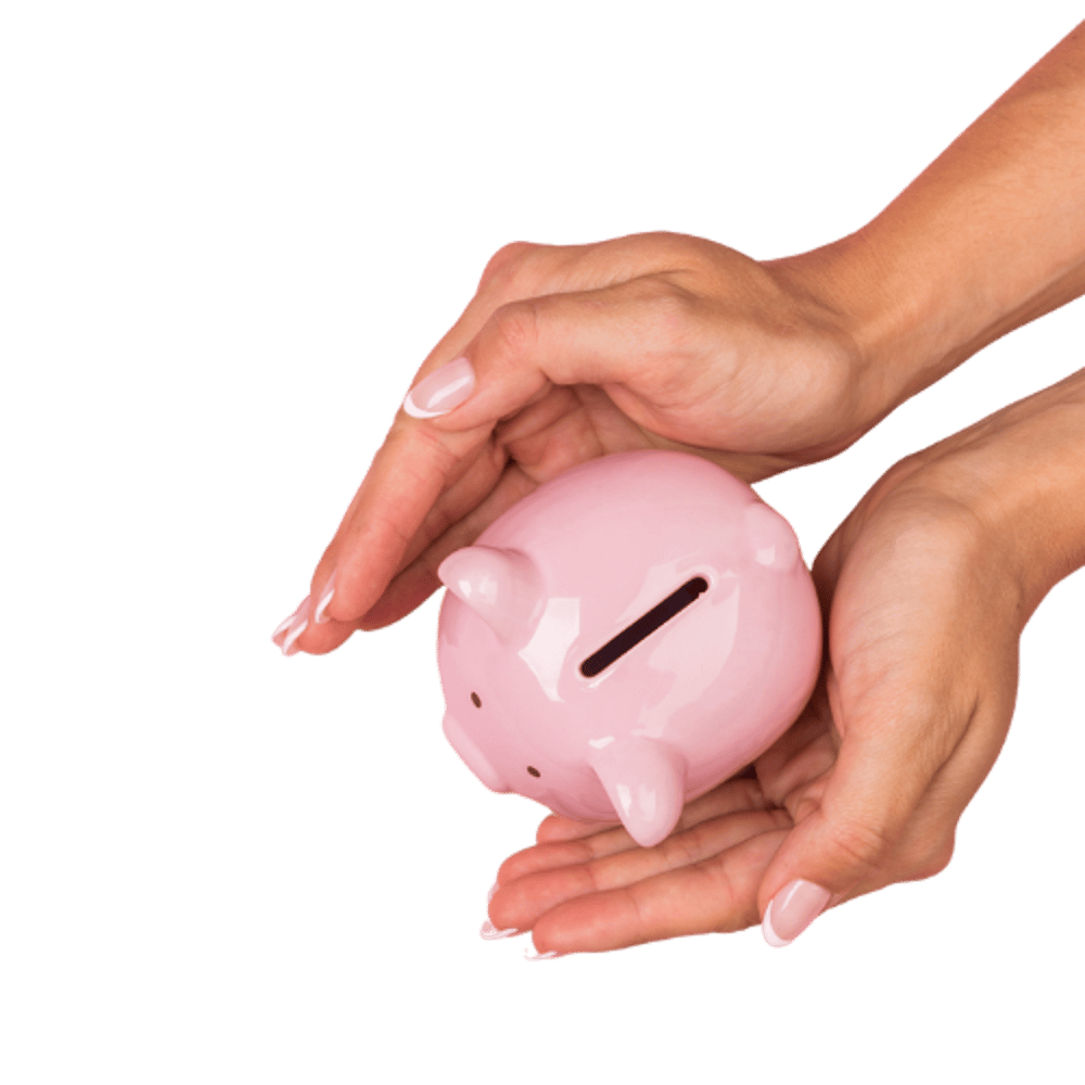 Piggy bank held in a woman's hands