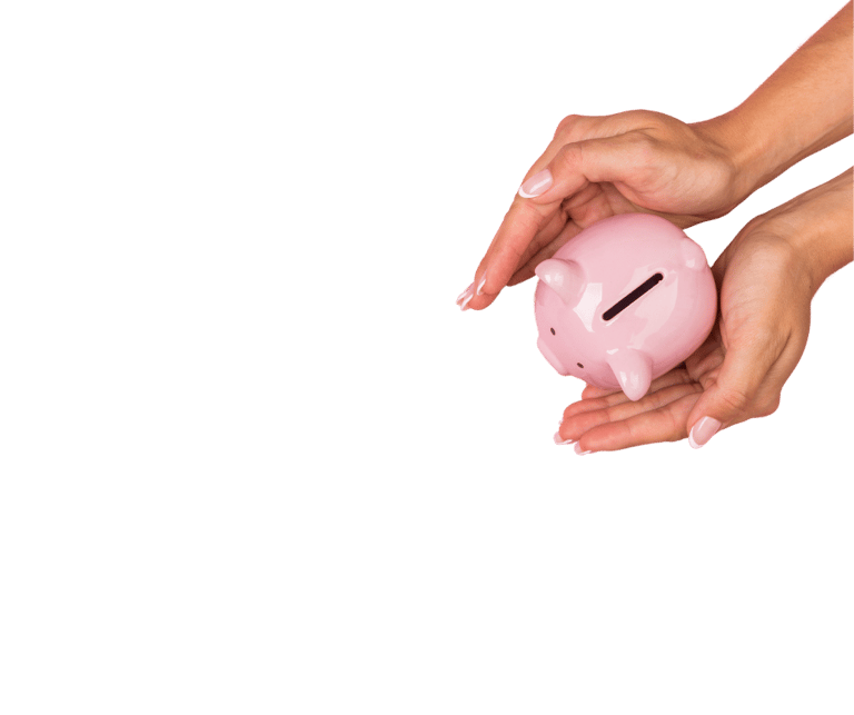 Piggy bank held in a woman's hands