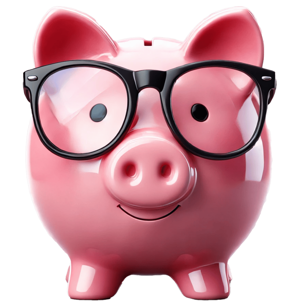 Image of a piggy bank wearing glasses